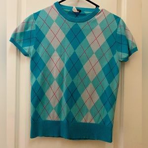 J Crew Size M Cotton Short Sleeve Argyle sweater